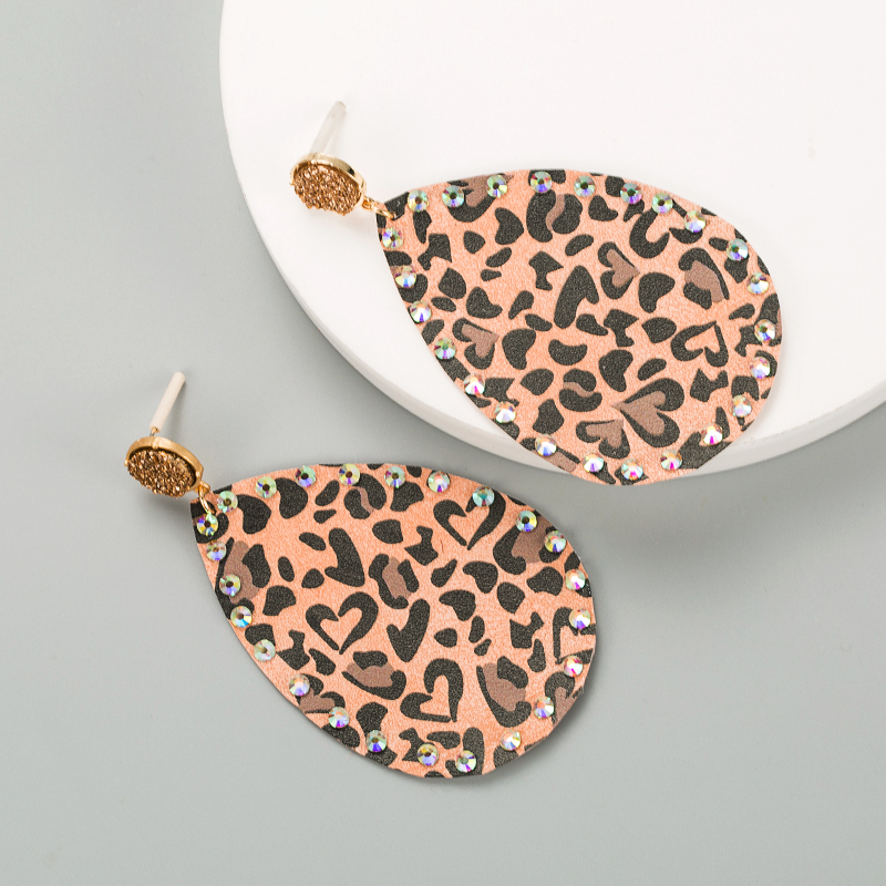 1 Paar Elegant Retro Leopard Inlay Pu-leder Strass Strasssteine Tropfenohrringe display picture 5