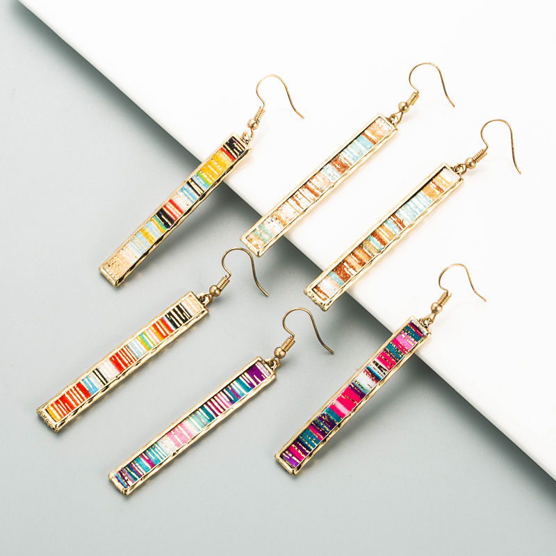 Fashion Bar Long Alloy Edging Color Leather Earrings display picture 3