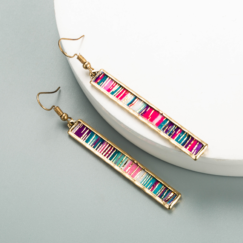 Fashion Bar Long Alloy Edging Color Leather Earrings display picture 7