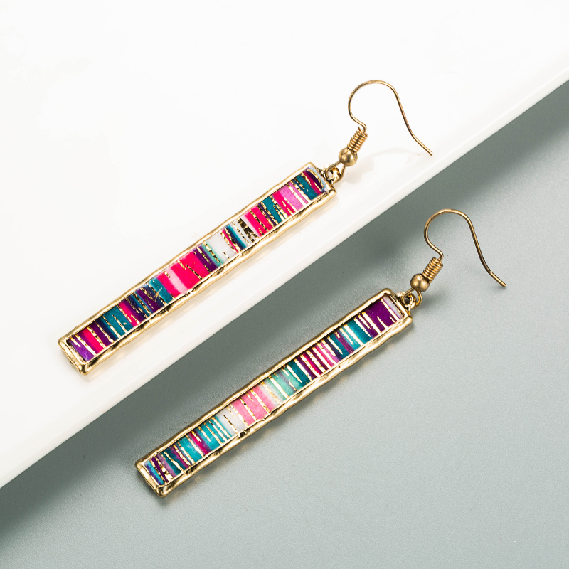 Fashion Bar Long Alloy Edging Color Leather Earrings display picture 8