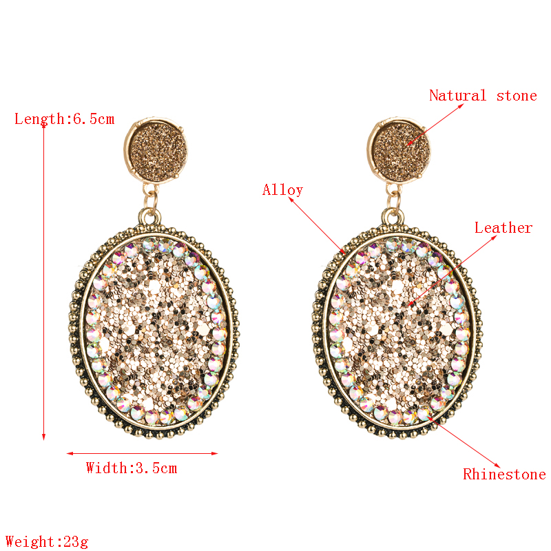 Fashion Exaggerated Oval Leather Sequin Alloy Earrings display picture 1
