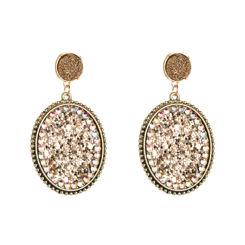 Fashion Exaggerated Oval Leather Sequin Alloy Earrings display picture 7