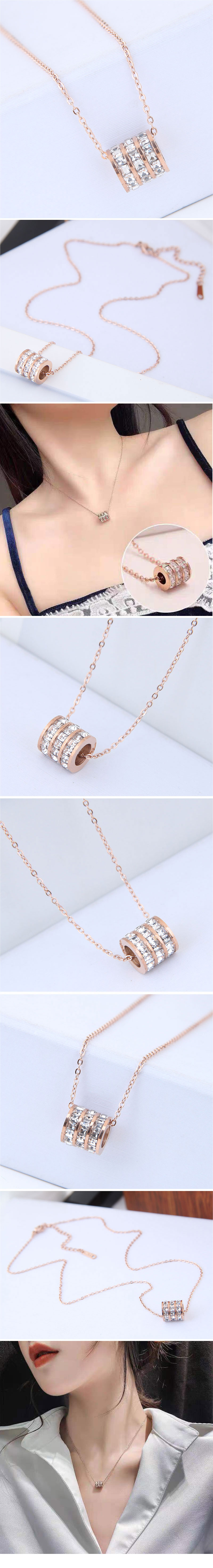 Korean Fashion Circle Zircon Titanium Steel Necklace display picture 1