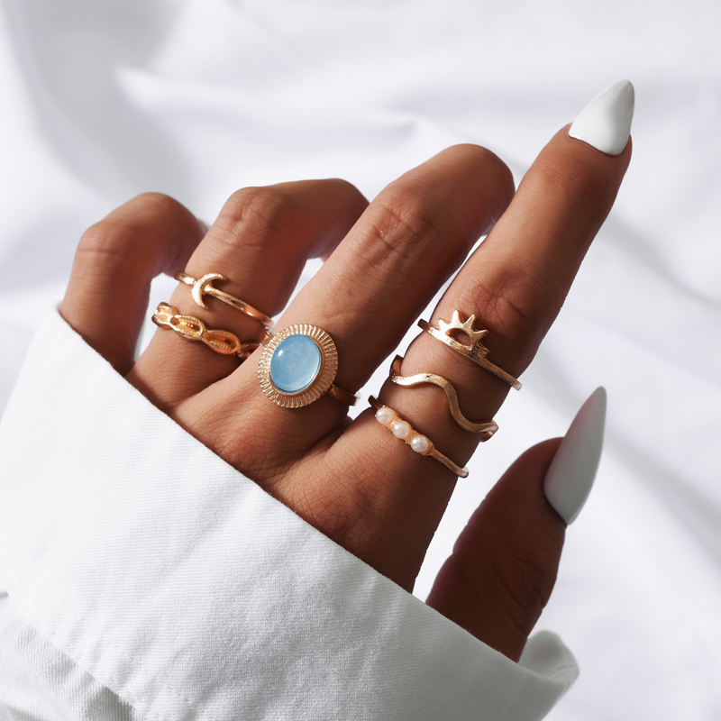 Retro Style Fashion New Simple Sun Moon Ring Set display picture 4