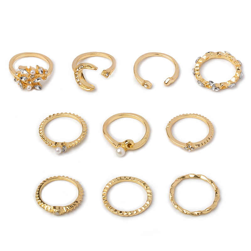 Retro Style Fashion New Simple Diamond Big Moon Ring Set display picture 4