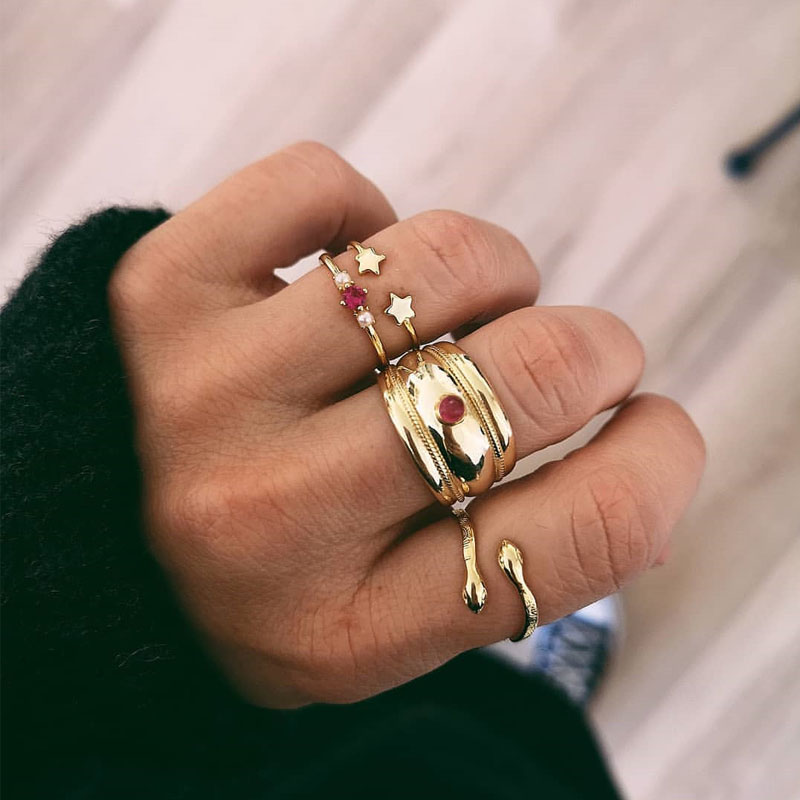 Retro Style Fashion New Simple Pearl Snake Ring Set display picture 6