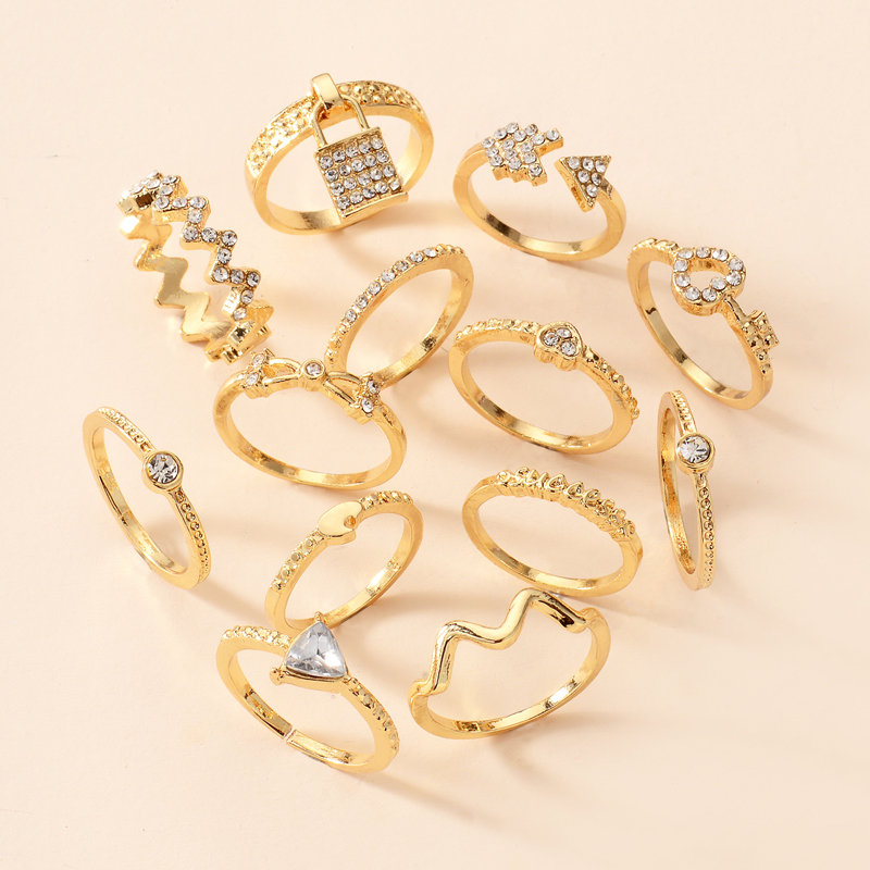 Retro Style Fashion New Simple Full Diamond Lock Ring Set display picture 3