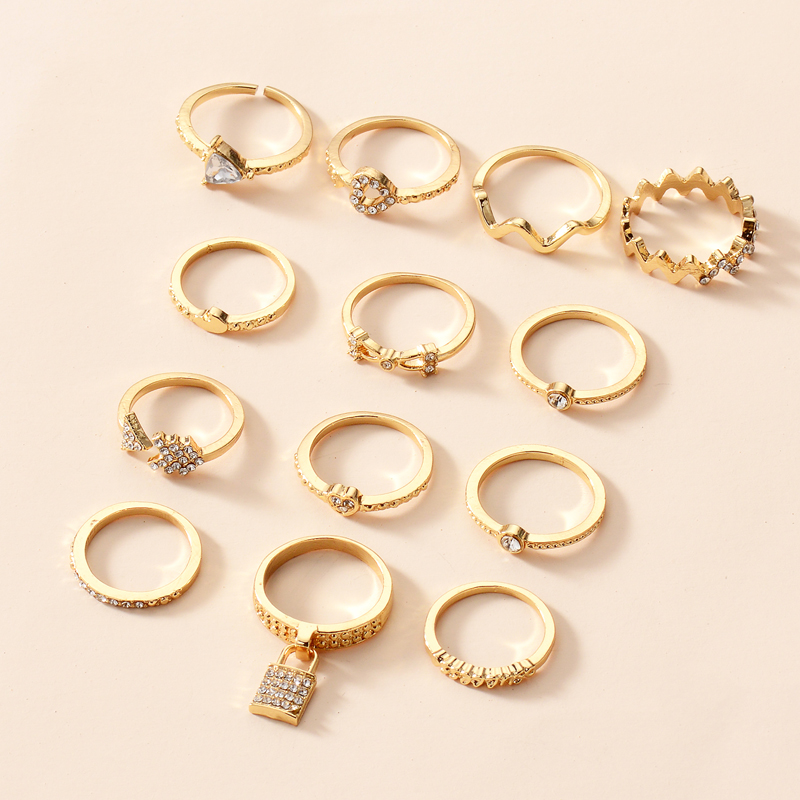 Retro Style Fashion New Simple Full Diamond Lock Ring Set display picture 4