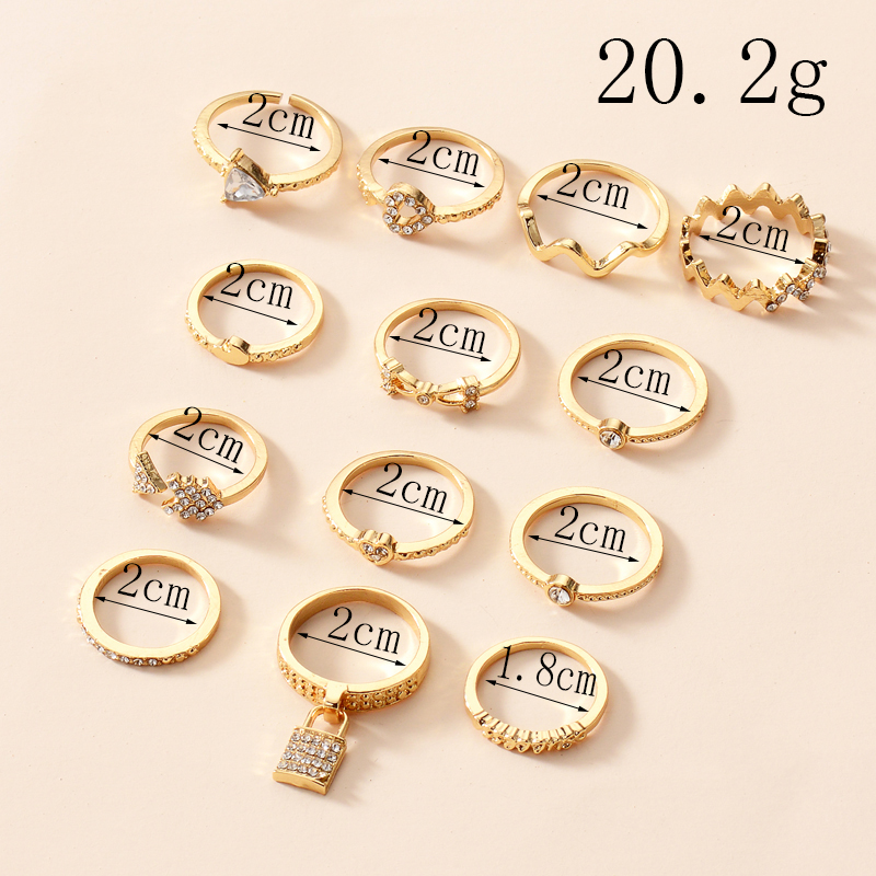 Retro Style Fashion New Simple Full Diamond Lock Ring Set display picture 5