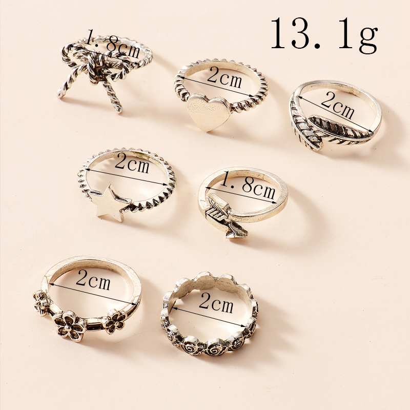 Retro Style Fashion New Simple Silver Bow Peach Heart Ring Set display picture 6