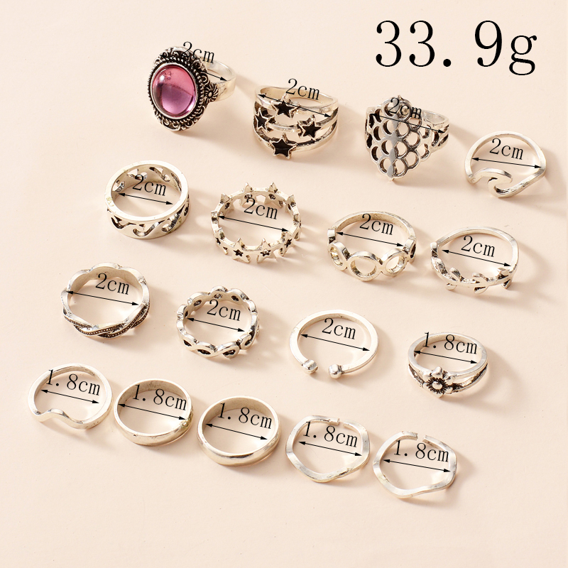 Retro Style Fashion New Simple Purple Diamond Ring Set display picture 3