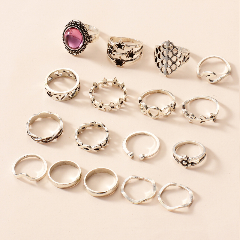 Retro Style Fashion New Simple Purple Diamond Ring Set display picture 4