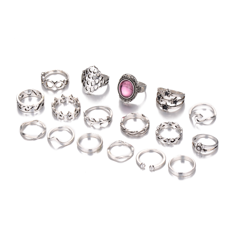 Retro Style Fashion New Simple Purple Diamond Ring Set display picture 6