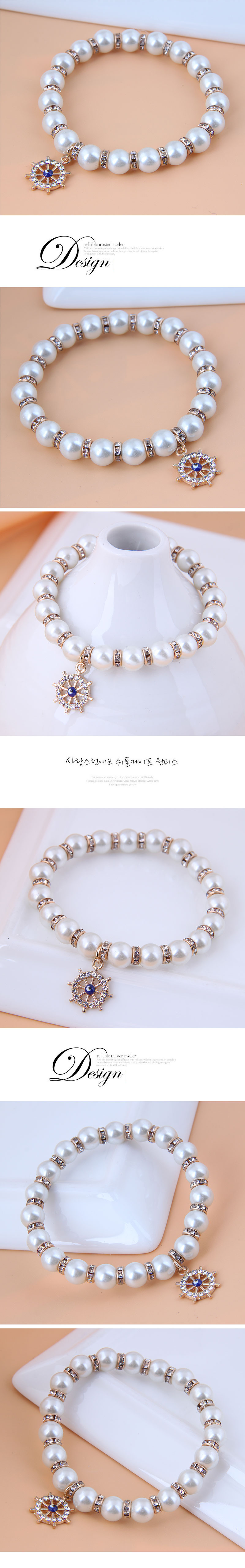 Korean Fashion Pendant Anchor Alloy Pearls Bracelet display picture 1