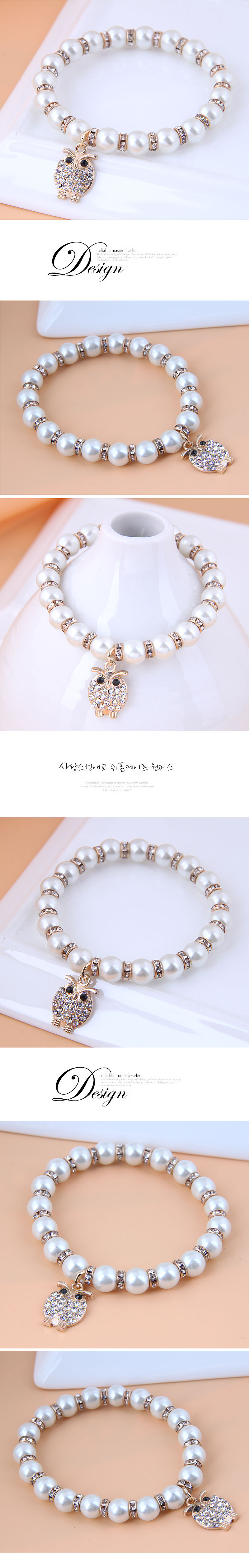 Korean Fashion Alloy Pendant Pearl Owl Bracelet display picture 1