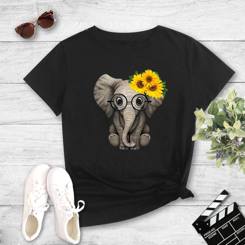 Camiseta Casual Con Estampado De Elefante De Dibujos Animados display picture 2