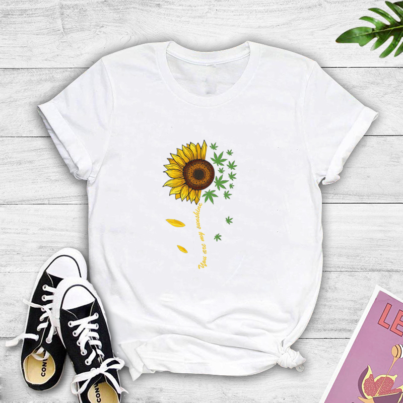 Stitching Sunflower Print Casual Short-sleeved T-shirt display picture 1