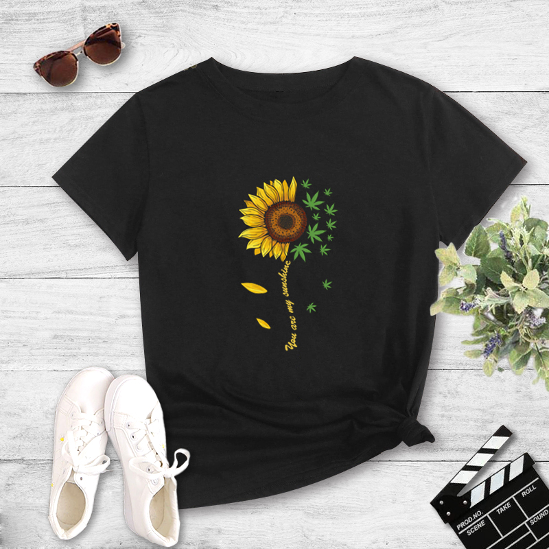 Stitching Sunflower Print Casual Short-sleeved T-shirt display picture 2
