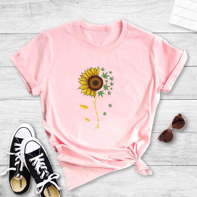Stitching Sunflower Print Casual Short-sleeved T-shirt display picture 4