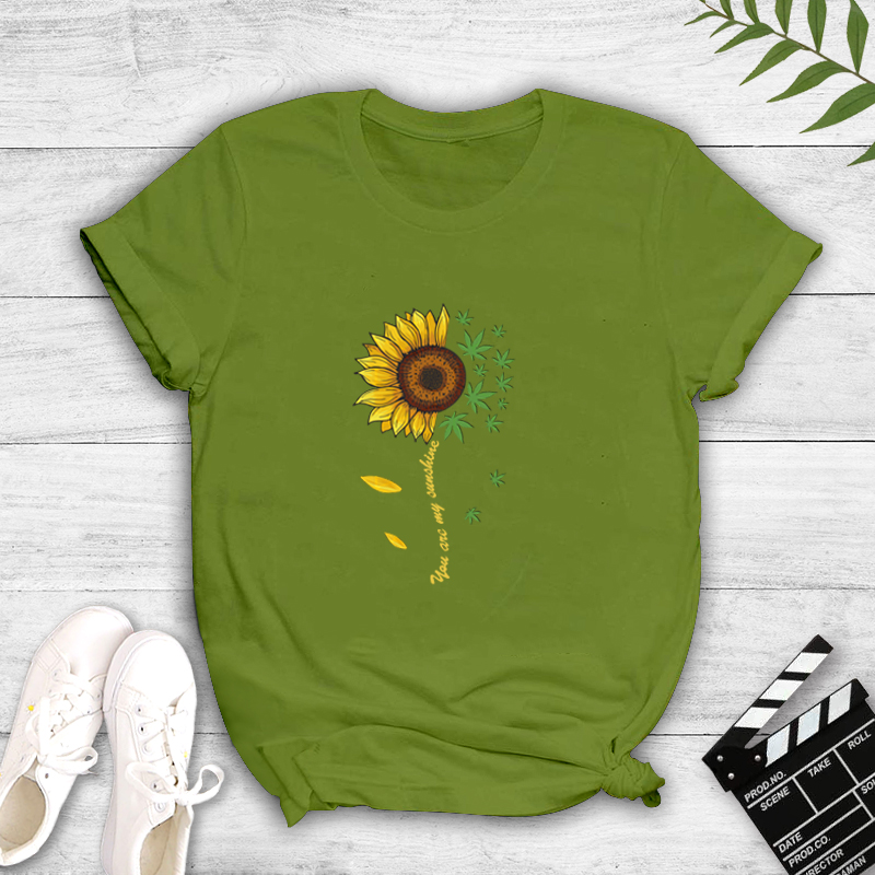 Stitching Sunflower Print Casual Short-sleeved T-shirt display picture 5
