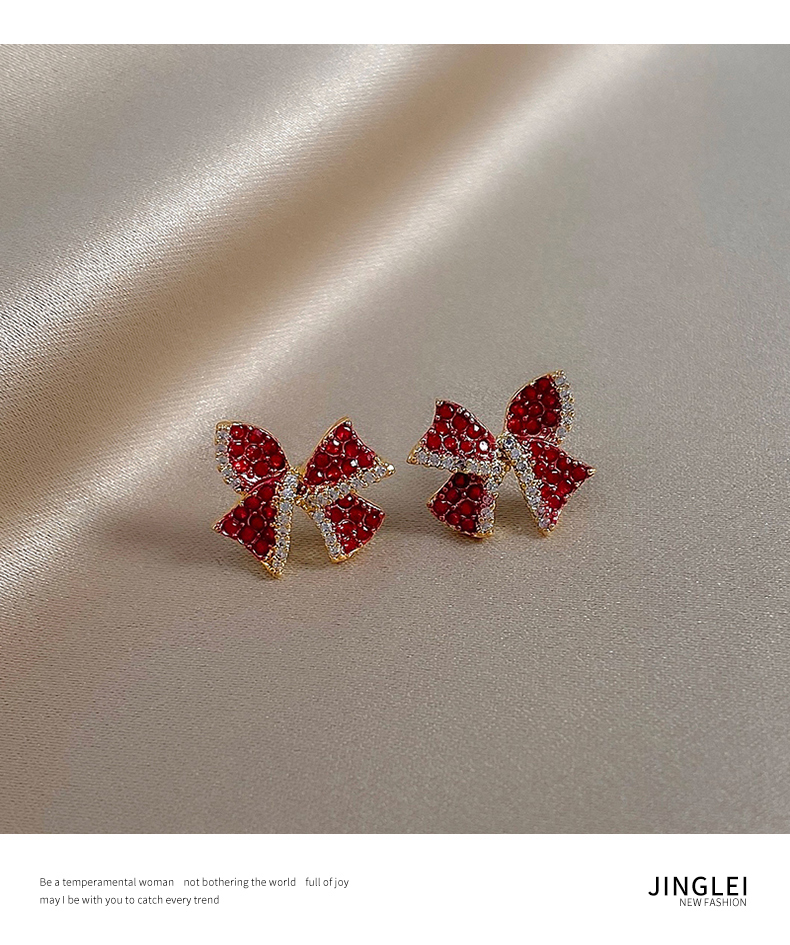 Fashion New Style Red Super Flash Bow Earrings display picture 1