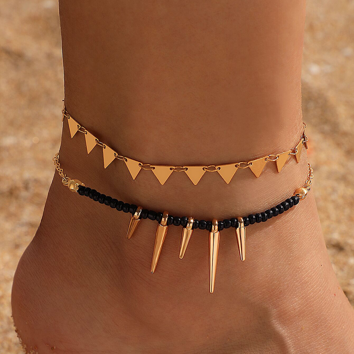 Simple New Beach Style Cone Triangle Set Anklet 2-piece Set display picture 3