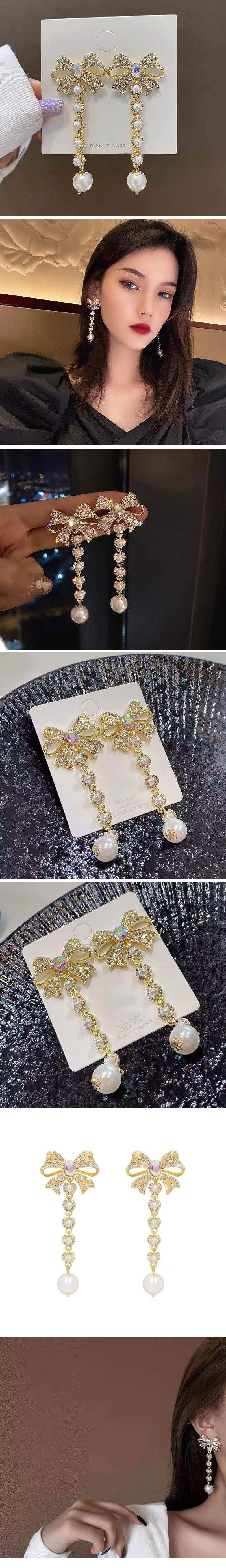 Fashion Concise Butterfly Diamond-studded Pearl Exaggerated Earrings display picture 1