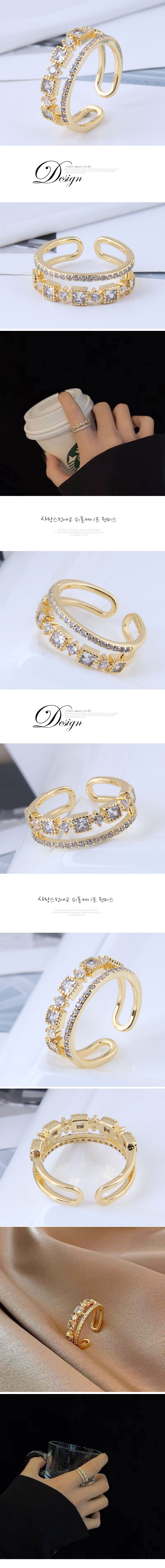 Korean Style Fashion Sweet Inlaid Zirconium Square Open Ring display picture 1
