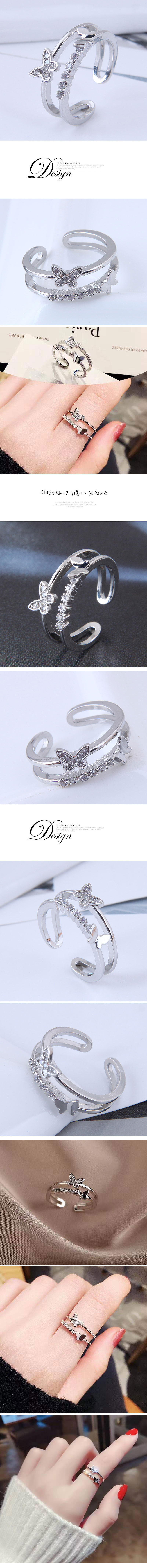Korean Style Fashion Sweet Inlaid Zircon Butterfly Open Ring display picture 1