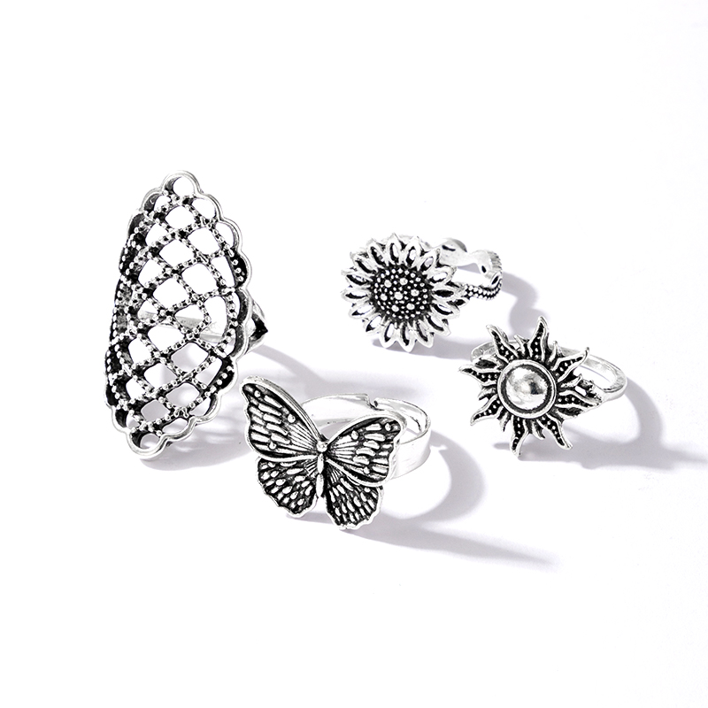 Simple Fashion Butterfly Geometric Retro Ring Set display picture 6