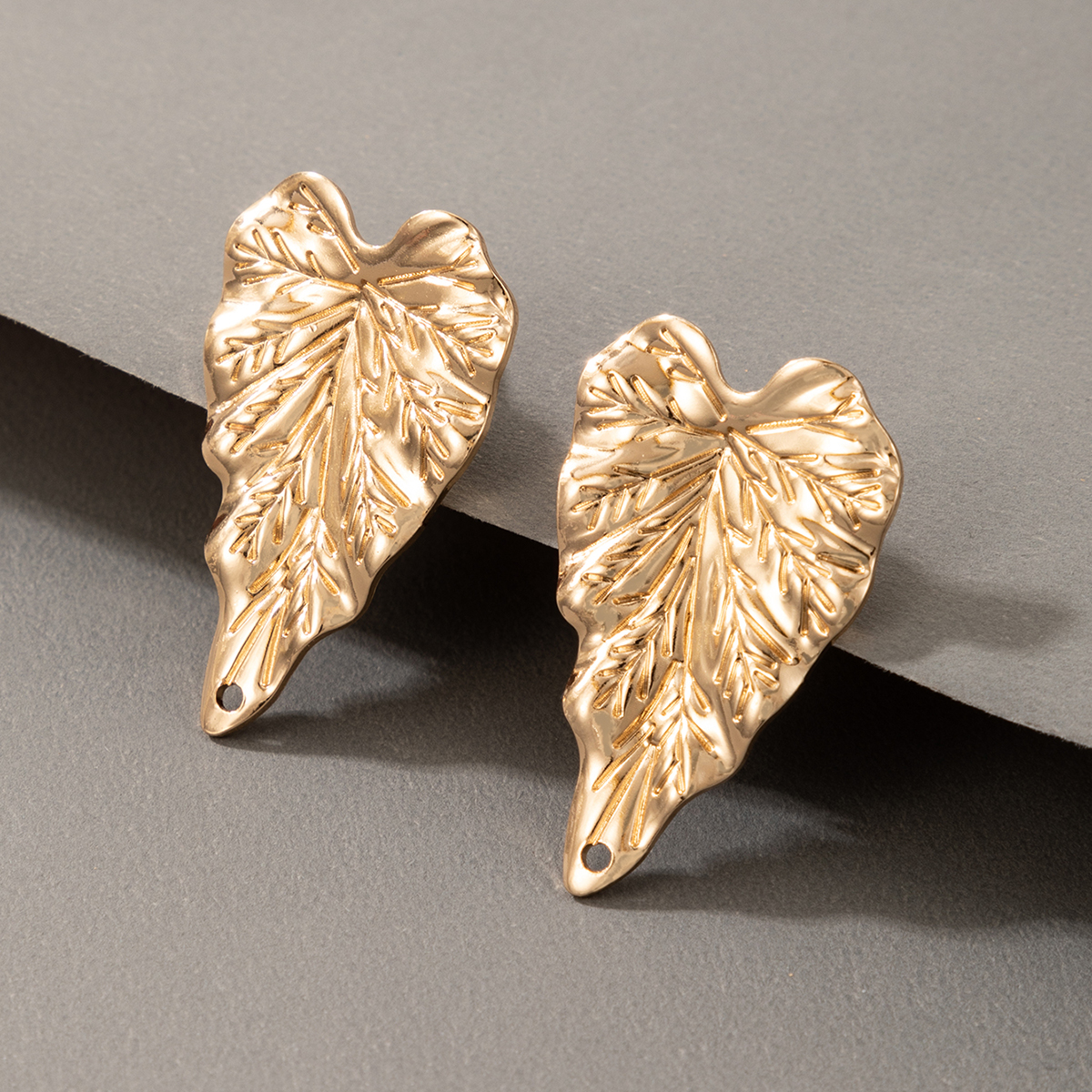 New Exaggerated Golden Leaf Earrings display picture 5