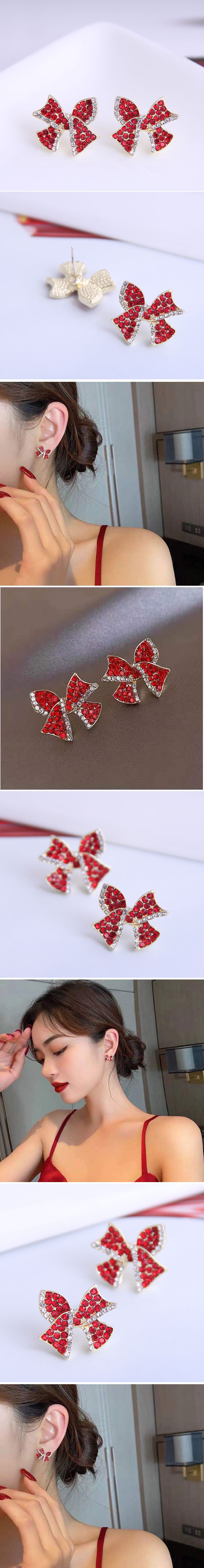 Korean Diamond Bow Stud Earrings display picture 1