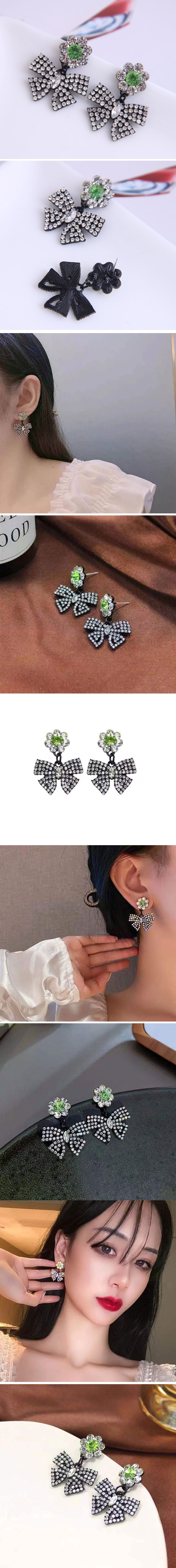 Korean Flash Diamond Bow Stud Earrings display picture 1