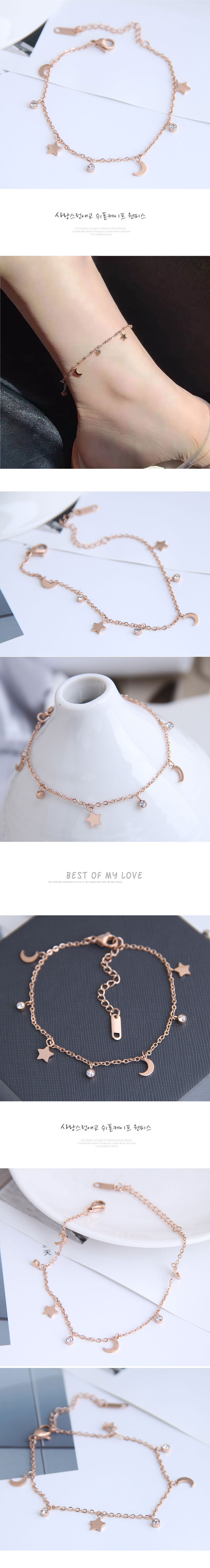 Korean Star And Moon Titanium Steel Anklet display picture 1