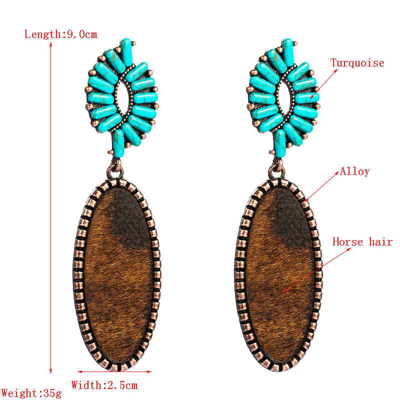 New Alloy Inlaid Turquoise Paste Leather Horsehair Print Leopard Earrings display picture 1