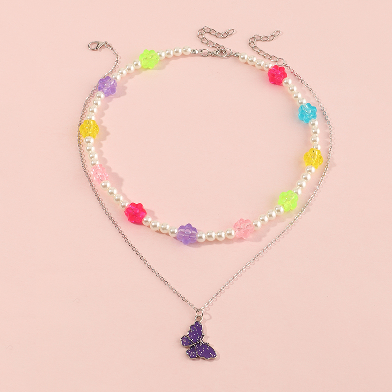 Collier Multicouche Avec Pendentif Papillon Fleur De Nouveau Style Coréen display picture 2