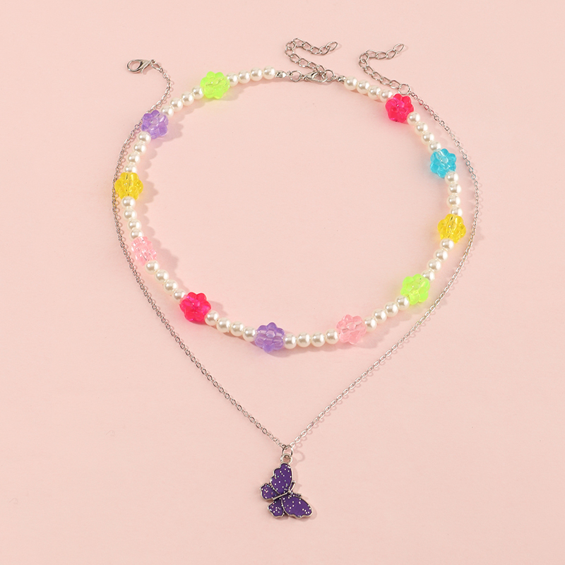 Korea's Fashion New Style Flower Butterfly Pendant Multilayer Necklace display picture 2