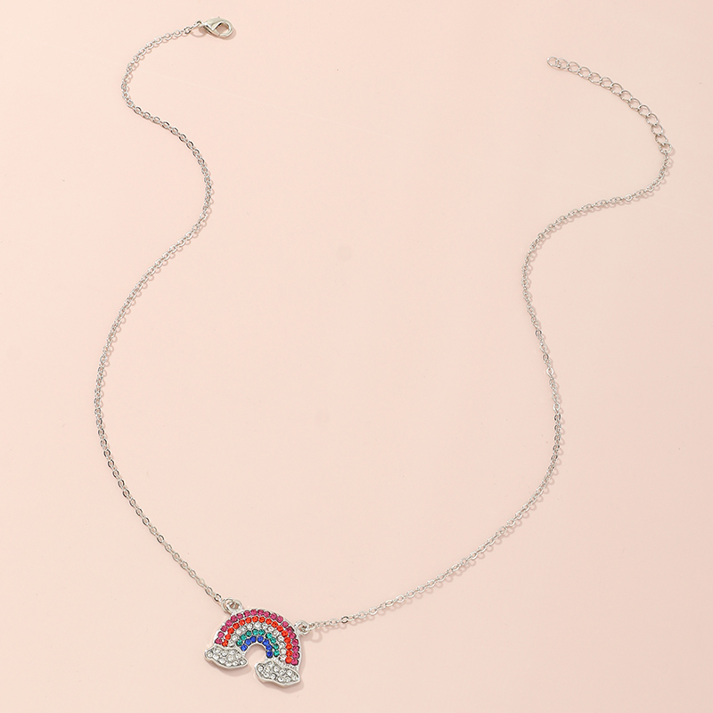 Fashion New Style Simple Five Color Diamond Rainbow Necklace display picture 2