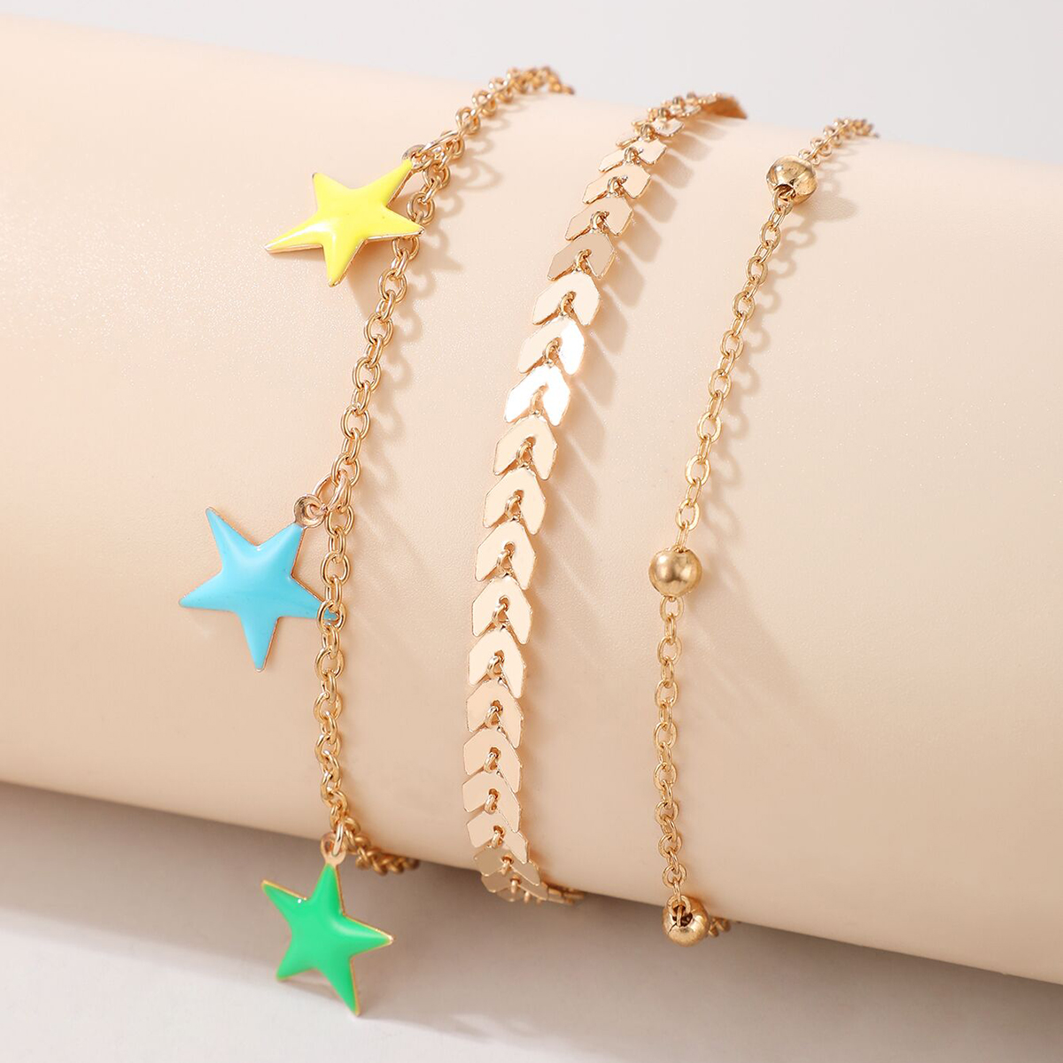 New Bohemian Star Simple Bead Airplane Chain Alloy Anklet 3-piece Set display picture 2