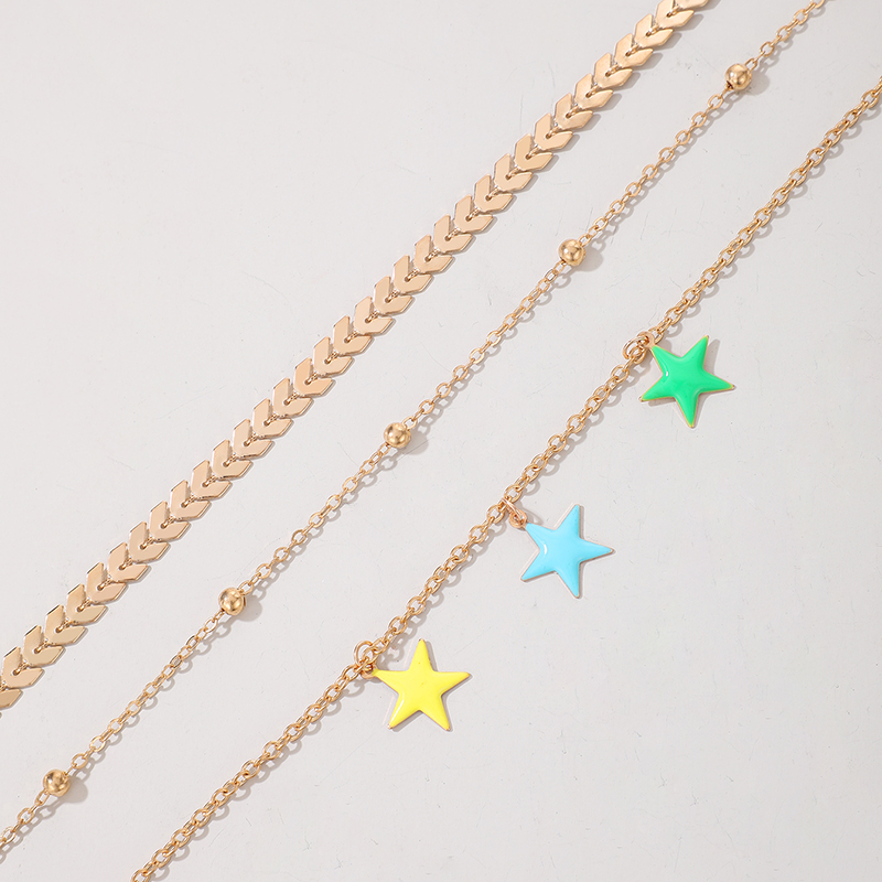 New Bohemian Star Simple Bead Airplane Chain Alloy Anklet 3-piece Set display picture 3