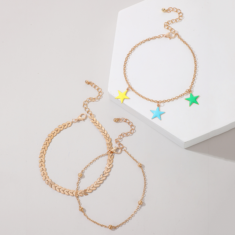 New Bohemian Star Simple Bead Airplane Chain Alloy Anklet 3-piece Set display picture 4