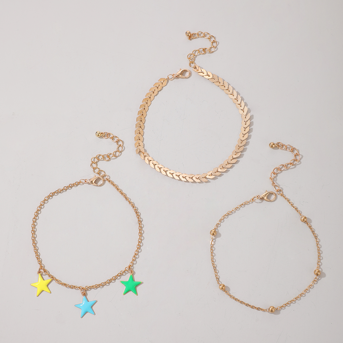 New Bohemian Star Simple Bead Airplane Chain Alloy Anklet 3-piece Set display picture 5