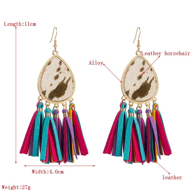 Fashion New Tassel Leather Horsehair Print Leopard Earrings display picture 1
