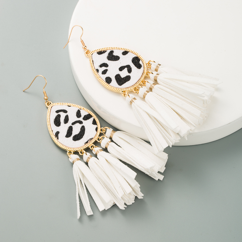 Fashion New Tassel Leather Horsehair Print Leopard Earrings display picture 3