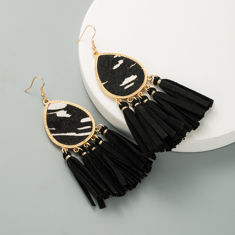 Fashion New Tassel Leather Horsehair Print Leopard Earrings display picture 6