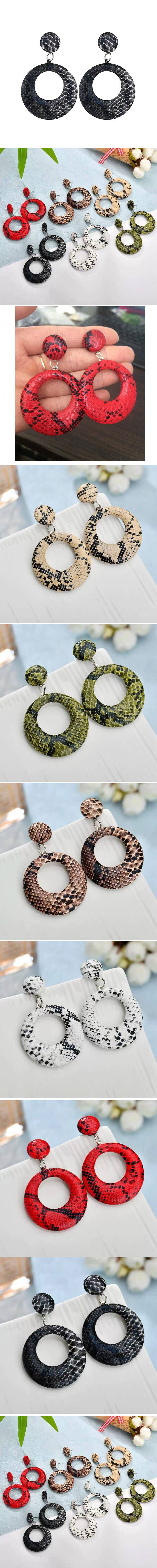 Mode Einfachen Stil Schlangenleder Kreis Übertriebene Ohrringe display picture 1