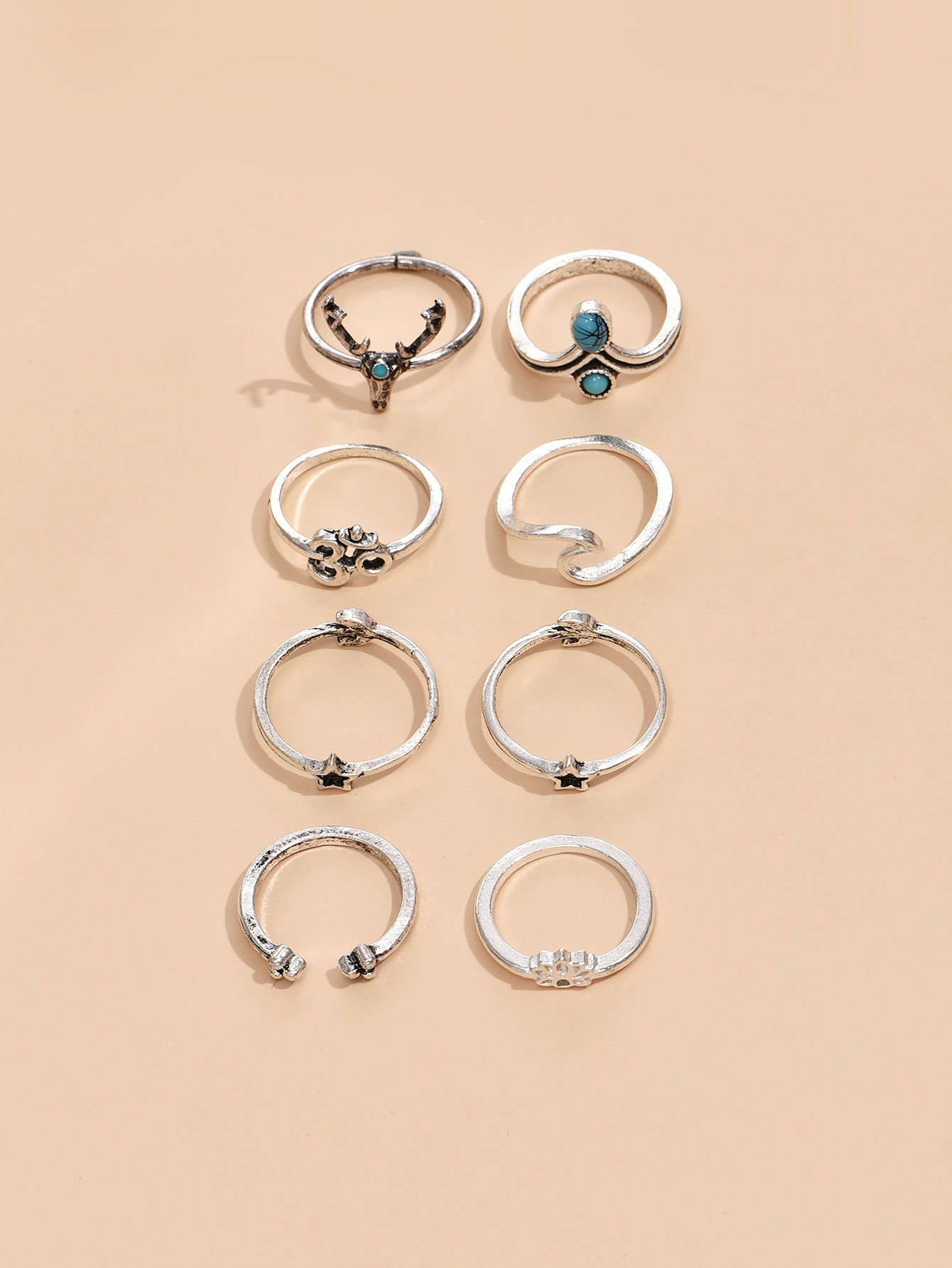 Fashion Simple Crescent Star Flower Alloy Ring 8-piece Sets display picture 2