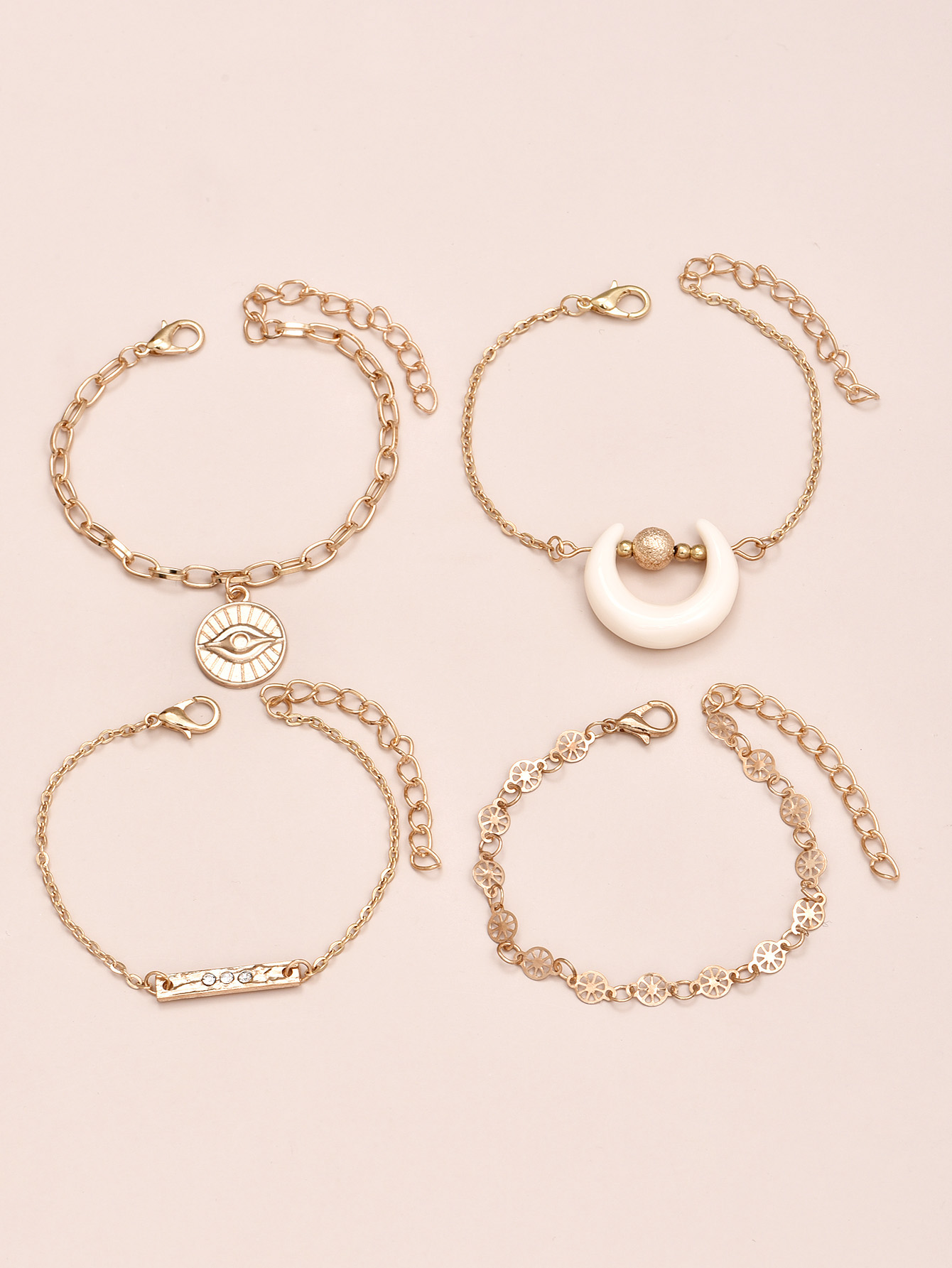 Korean Style Simple Crescent Pendant Bracelet Combination 4-piece Sets display picture 2