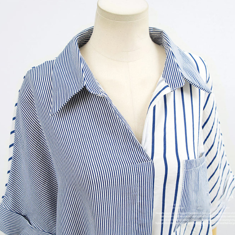 Irregular Hem Tie Color-block Striped Short-sleeved Shirt display picture 5