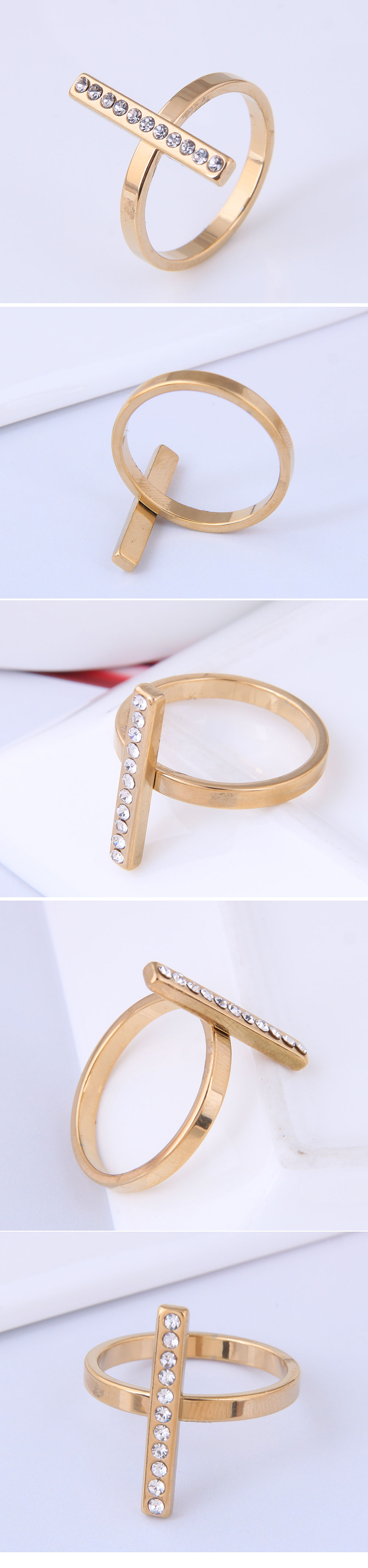 Korean Fashion Hip-hop Strips Simple Diamond-studded Stainless Steel Ring display picture 1